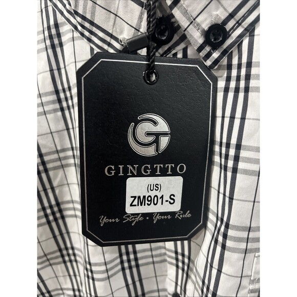 Long‎ Sleeve Button Down Men's Small White With Black Checks Black Buttons - Picture 2 of 5